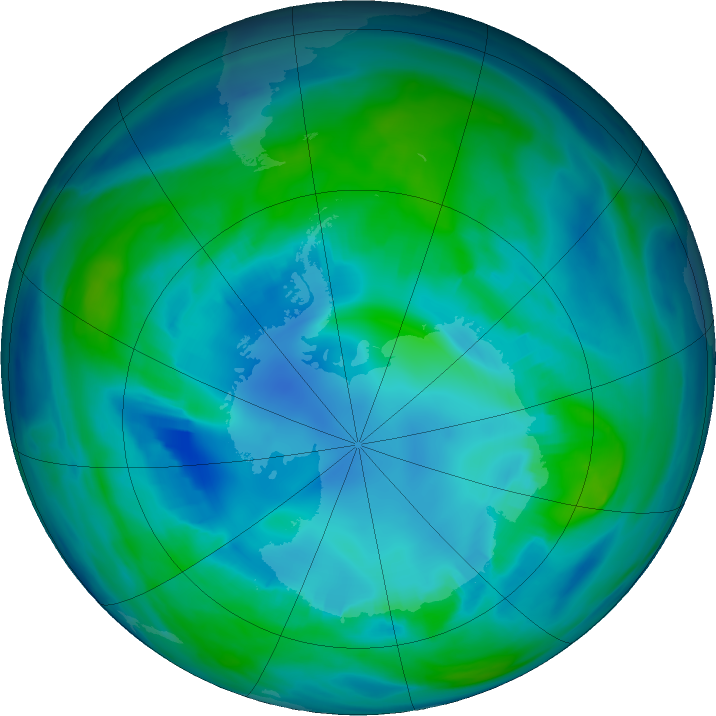 Antarctic ozone map for 29 April 2017